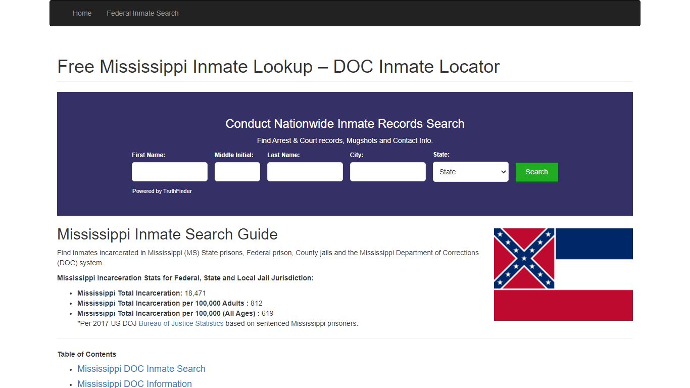 Mississippi Inmate Search - MS Department of Corrections ...